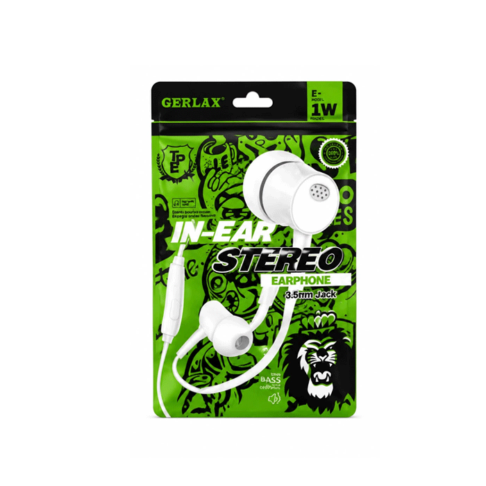 GERLAX E1W in-Ear 3.5mm Wired Earphone - Color: White