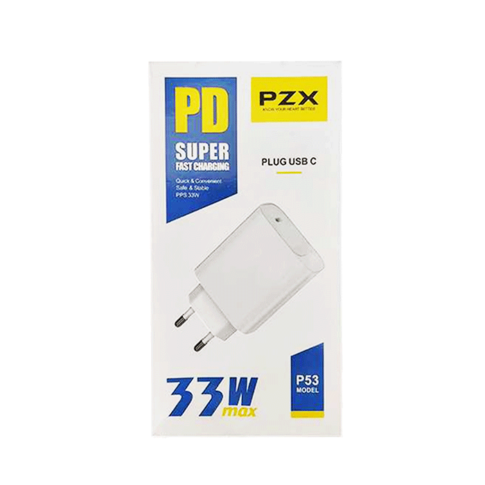 PZX P53 Super Fast Mobile Charger 33W With 1 Type-C Port And Cable Type-C To Type-C - Color: White