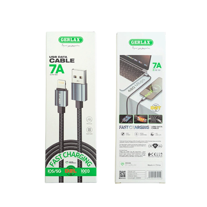 GERLAX D2L Fast Charging And DATA 1M CABLE USB Το Lightning 7A - Color : Black