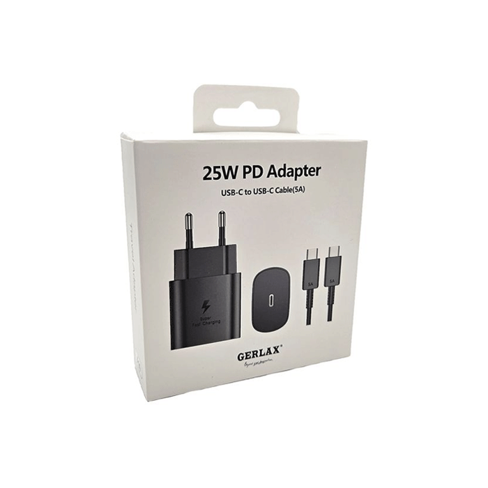 GERLAX A11 Mobile Charger PD 25W 1 TYPE C Port With Cable Type-C To Type-C - Color: Black
