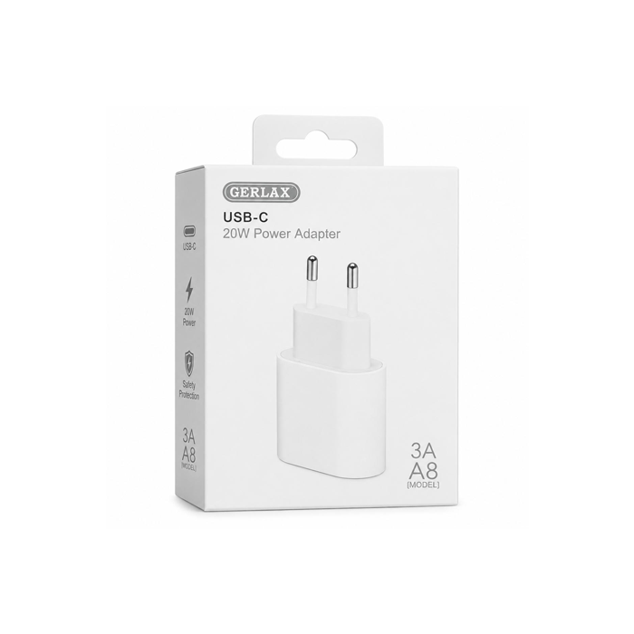 GERLAX A8 Mobile Fast Adaptor 20W With 1 Type-C Port 3A - Color: White