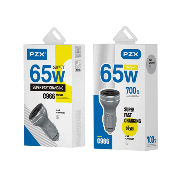 PZX C966 Car Charger 65W With USB And TYPE C Port 5V/3A - Color: Black
