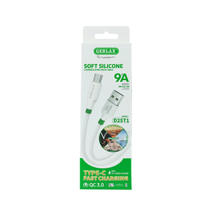 GERLAX D25T1 Charging And DATA 1M CABLE USB Το Type-C 9A - Color: White