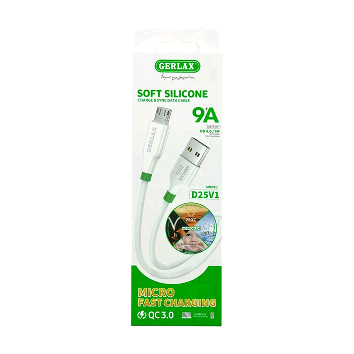 GERLAX D25V1 Charging And DATA 1M CABLE USB Το Micro 9A - Color: White