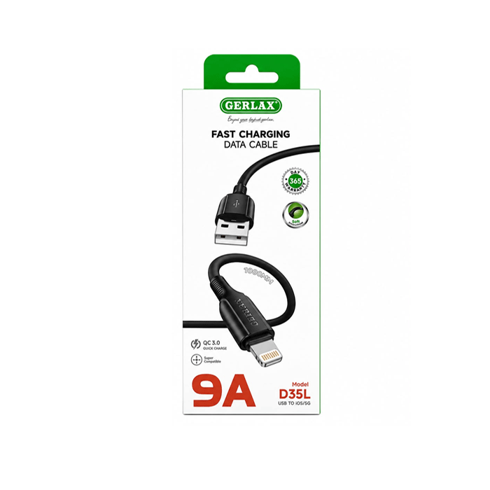 GERLAX D35L Charging And DATA 1M CABLE USB Το Lightning 9A - Color: Black