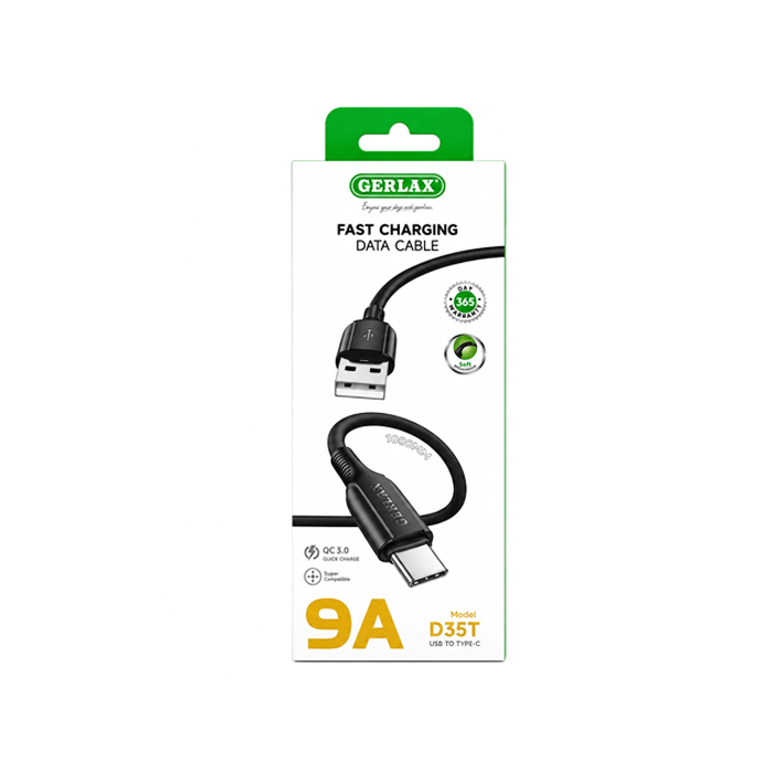GERLAX D35T Charging And DATA 1M CABLE USB Το Type-C 9A- Color: Black