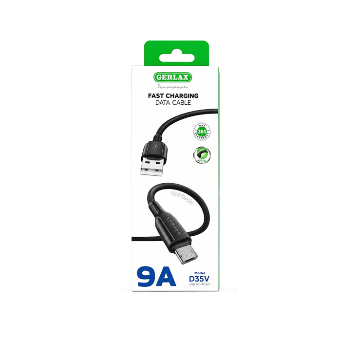 GERLAX D35V Charging And DATA 1M CABLE USB Το Micro 9A - Color: Black