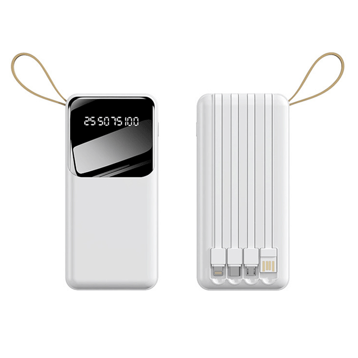 KINGLEEN G12 Built In 4 Cables Power Bank Fast Charging 10000mAh - Color: White