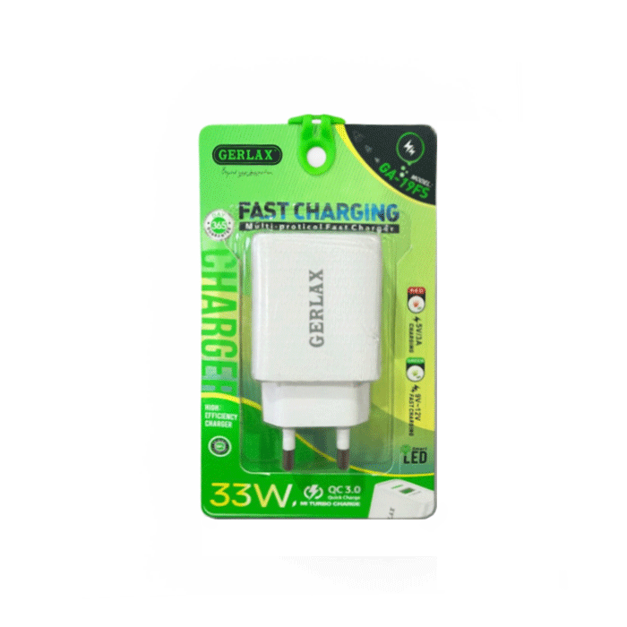 GERLAX GA-19FS Mobile Charger 33W With 1 USB-A Port And 1 Type-C Port - Color: White