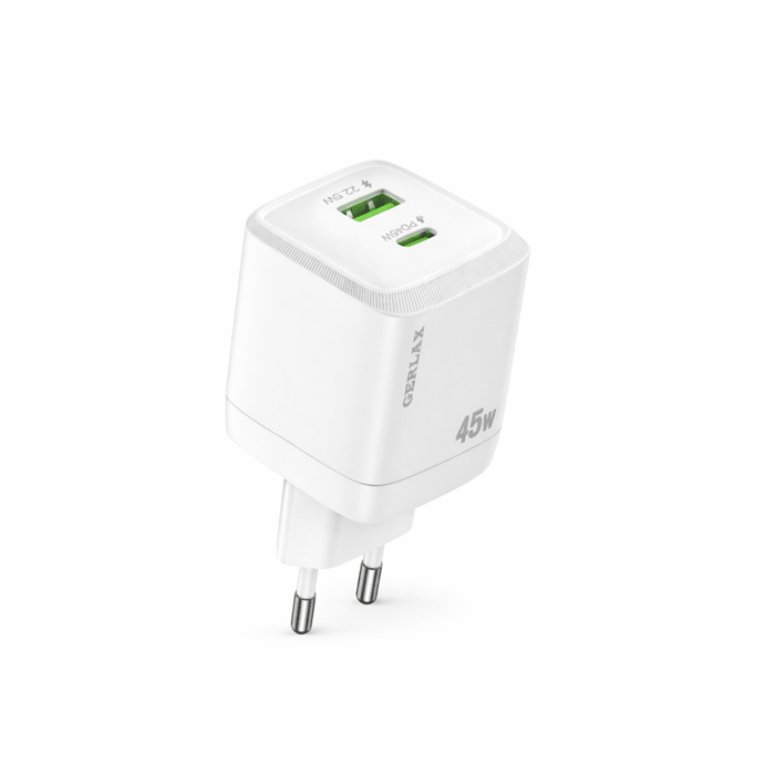 GERLAX GA-47S Mobile Fast Charger 45W Gan With 1 Type-C Port And 1 USB Port - Color: White