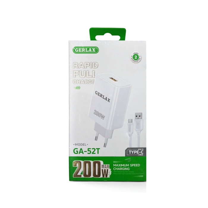 GERLAX GA-52T Mobile Charger 200W 1 USB Port With Cable USB To Type-C - Color: White