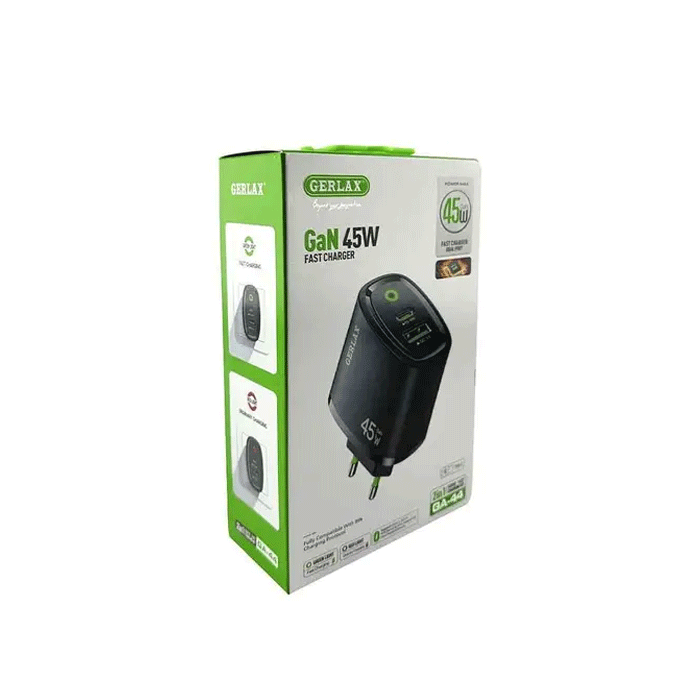 GERLAX GA-44S Mobile Charger GaN PD 45W 1 USB-A Port And 1 TYPE C Port - Color: Black