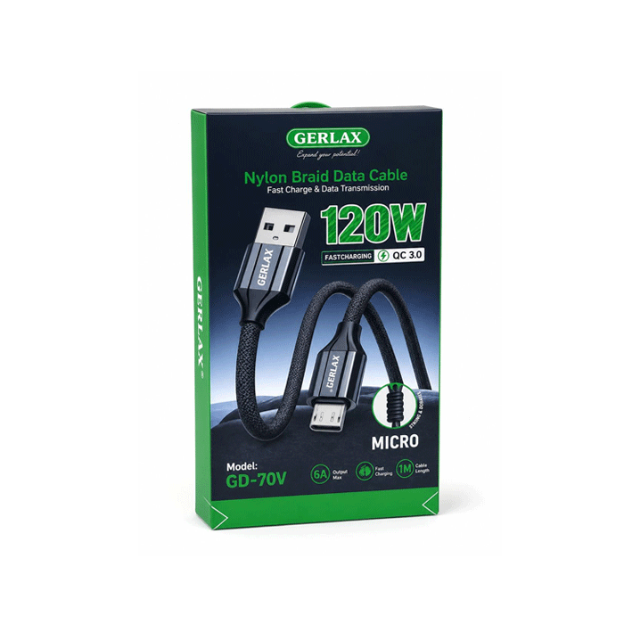 GERLAX GD-70V Charging And DATA 1M CABLE USB Το Micro 120W - Color: Black