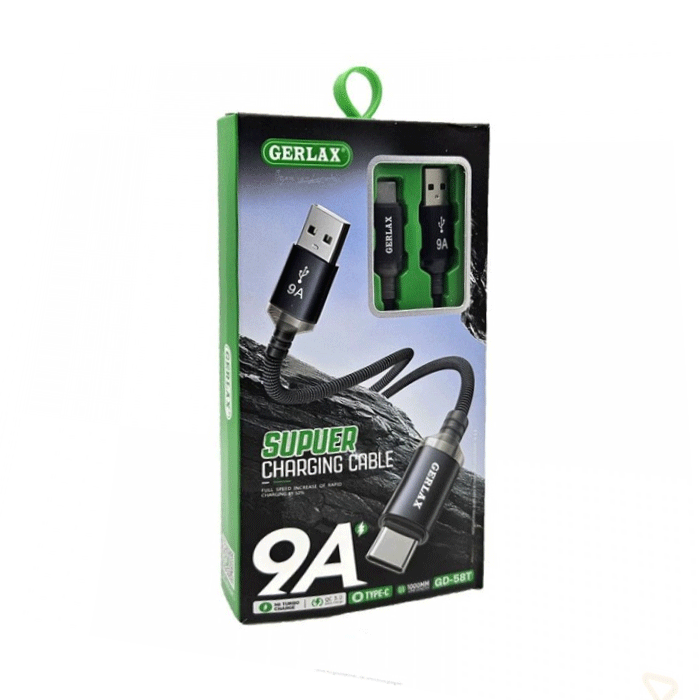 GERLAX GD-58T2 Charging and Data Transfer Cable 2m USB To TYPE C 9A - Color: Black