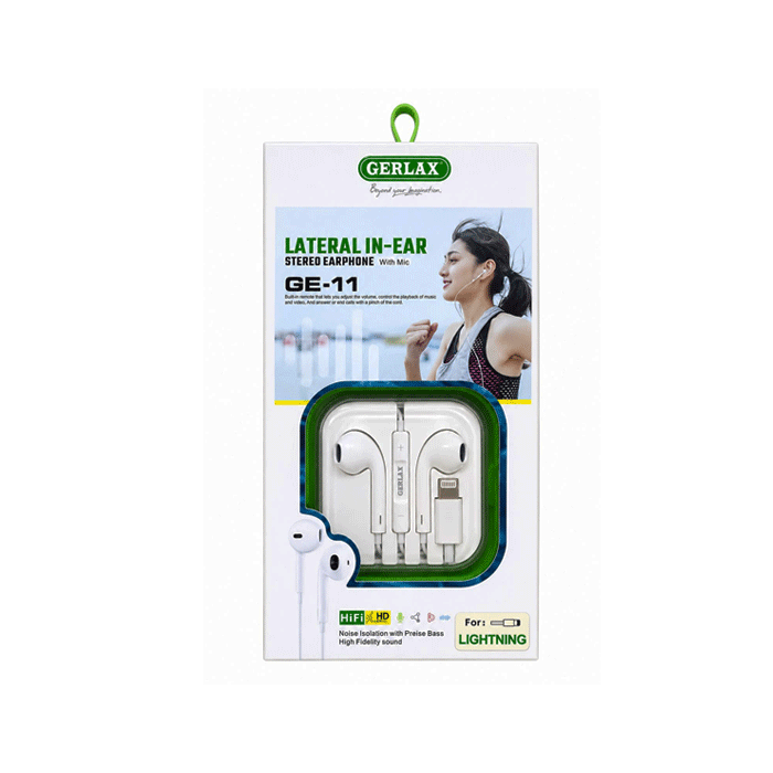 GERLAX GE-11L In-ear Lightning Earphones - Color : White