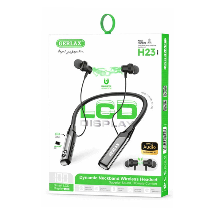 GERLAX H23 Bluetooth Wireless Neck-Band Stereo Sport Earphones - Color : Black