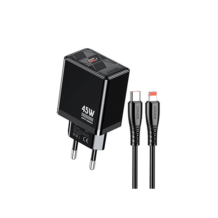 JOKADE JB092 Mobile Fast Charger 45W With 1 Type-C Port And Cable Type-C To Lightning - Color: Black