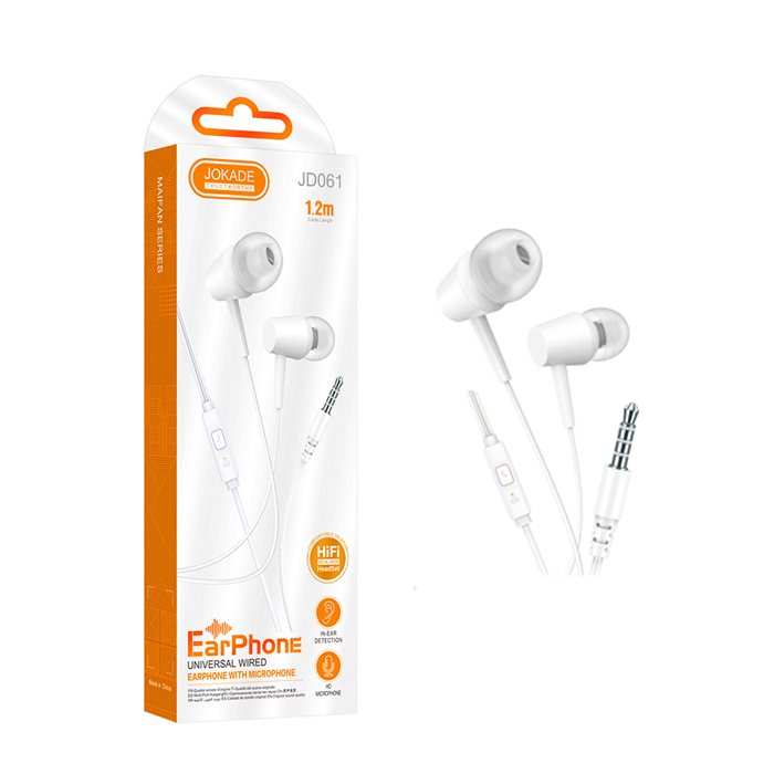 JOKADE JD061 In-ear HIFI 3.5mm Earphones With Microphone 1.2M - Color : White