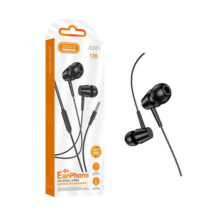 JOKADE JD061 In-ear HIFI 3.5mm Earphones With Microphone 1.2M - Color : Black