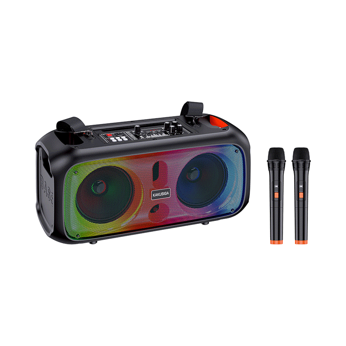 KAKUSIGA KSC-1001 Wireless Speaker Bluetooth RGB With 2 Wireless Microphone 30W - Color : Black
