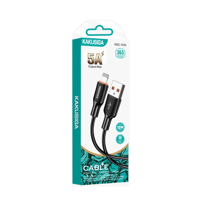 KAKUSIGA KSC-1032 Charging And DATA 1M CABLE USB Το Lightning 5A - Color: Black