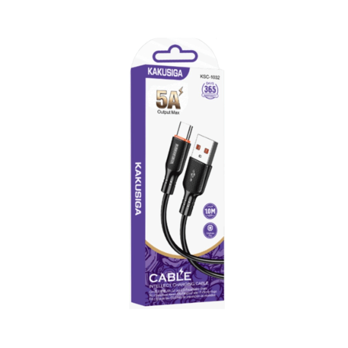 KAKUSIGA KSC-1032 Charging And DATA 1M CABLE USB To Type-C 5A - Color: Black