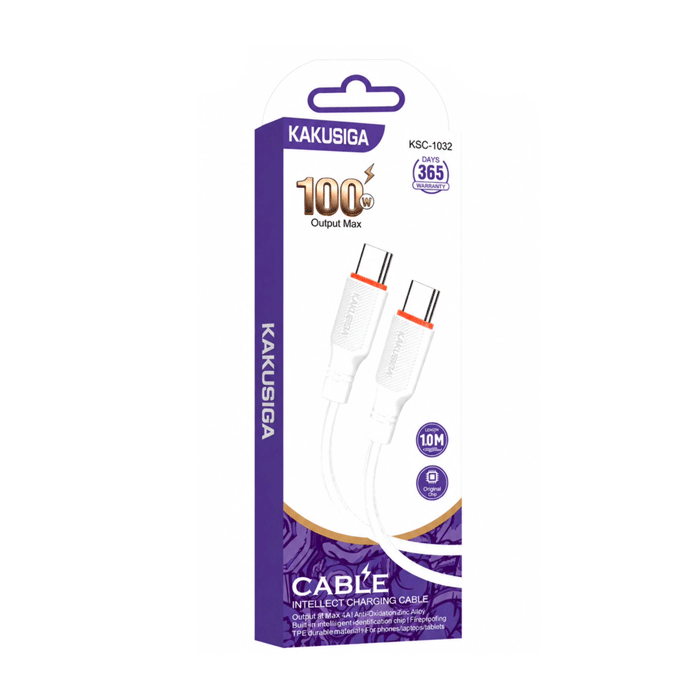 KAKUSIGA KSC-1032 Charging And DATA 1M CABLE Type-C To Type-C 100W - Color: White