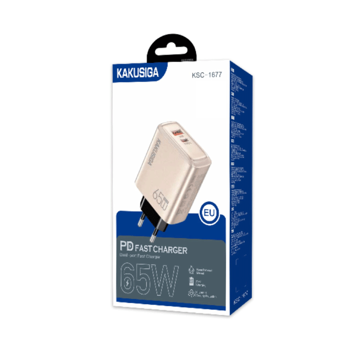 KAKUSIGA KSC-1677 Mobile Fast Charger 65W With 1 USB-A Port And 1 Type-C Port - Color: Rose gold