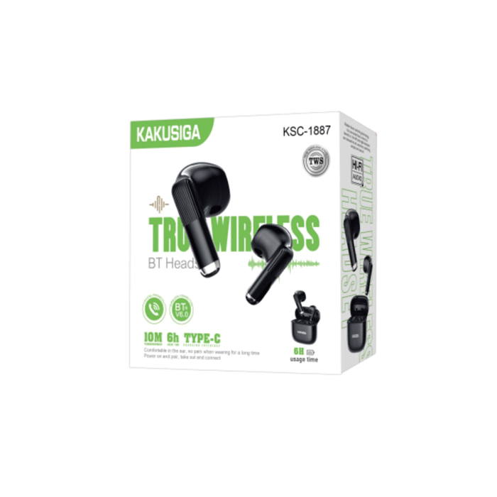 KAKUSIGA KSC-1887 True Wireless BT 6.0 Bluetooth Handsfree 6H TWS - Color : Black