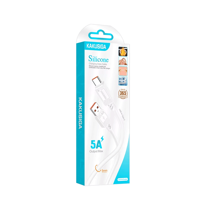 KAKUSIGA KSC-993 Silicone Charging And DATA 1M CABLE USB To Type-C 5A - Color: White