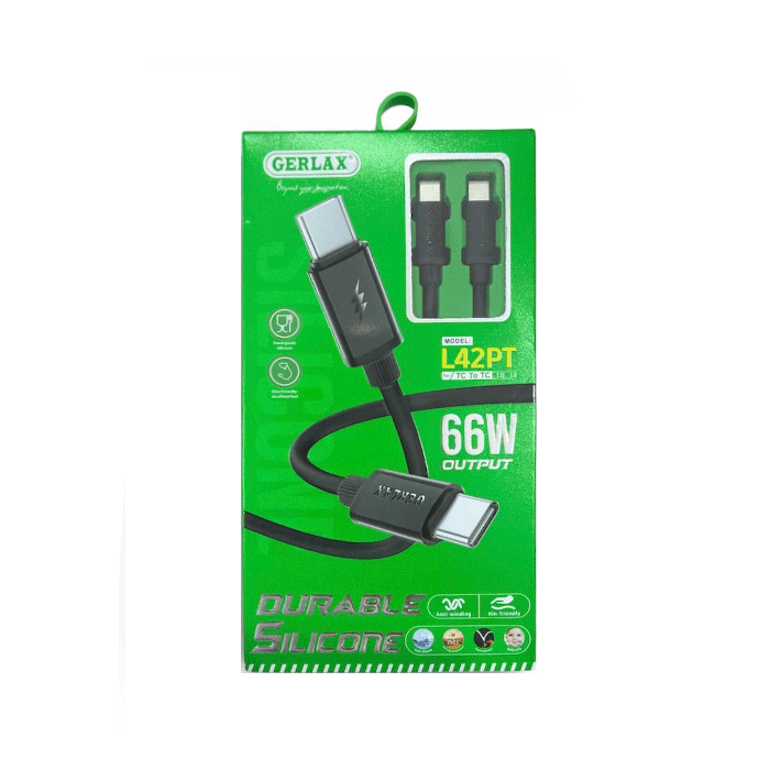 GERLAX L42PT Charging Cable Type-C σε Type-C 66W 6A - Color: Black