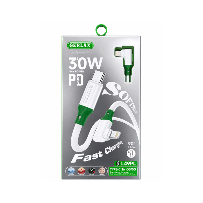 GERLAX L49PL Charging Cable Type-C σε Lightning 30W - Color: Black