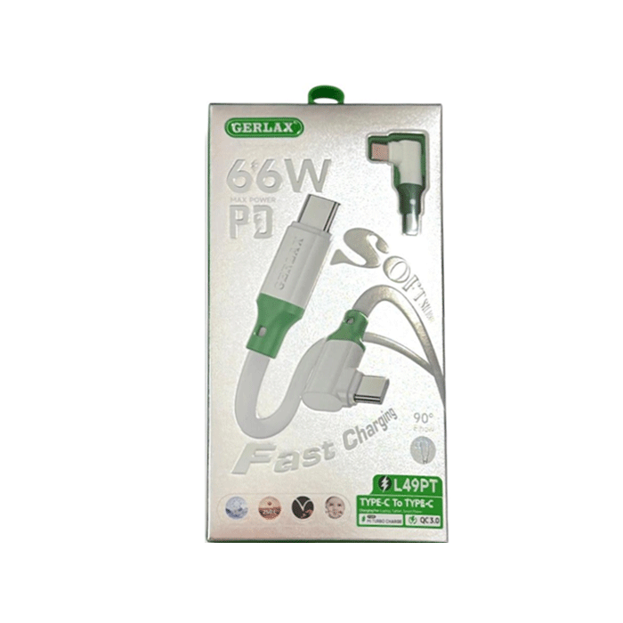 GERLAX L49PT Charging Cable Type-C σε Type-C 66W - Color: Black
