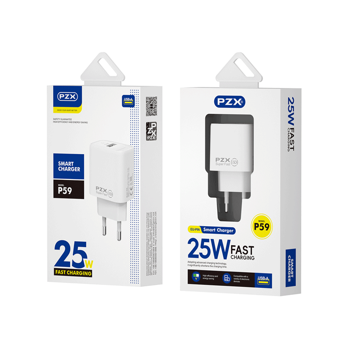 PZX P59 Super Fast Mobile Charger 25W With 1 USB-A Port - Color: White