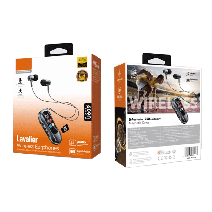 LAVALIER U609 In-ear Bluetooth Handsfree Digital display Clip-On Earphone - Color: Black