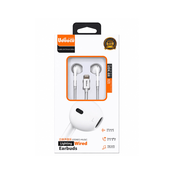 UDK-88 in-Ear Wired Lightning Earphone - Color: White