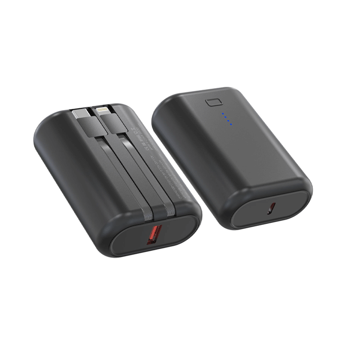 PZX V51 Power Bank 22.5W MAX Fast Charging 10000mAh With 1 Cable Type-C And 1 Cable Lightning - Color : Black