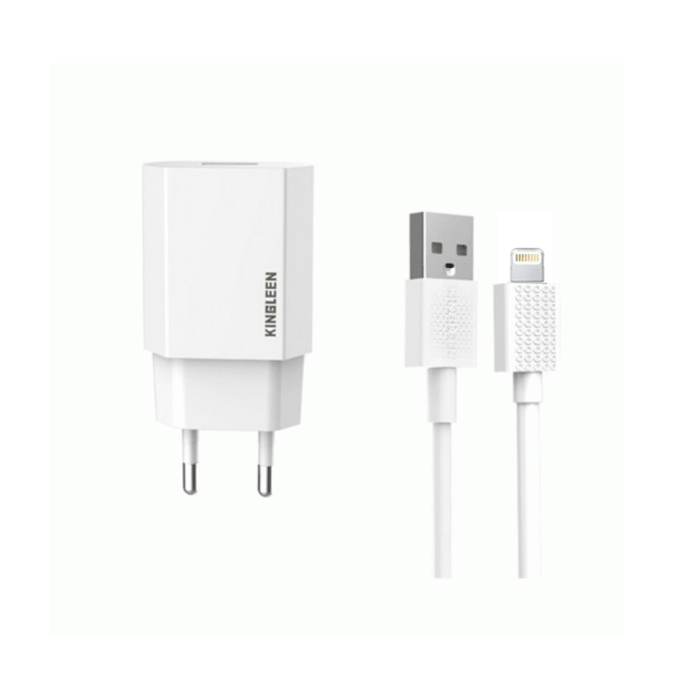 KINGLEEN E06 Mobile Charger With 2 USB-A Ports And Cable USB To Lightning - Color: White