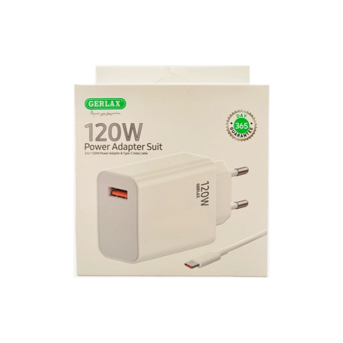GERLAX A17 Mobile Charger PD 120W 1 USB Port With Cable USB To Type-C - Color: White