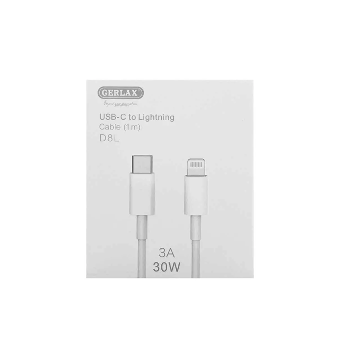 GERLAX D8L Charging Cable 3A Type-C σε Lightning 30W 1m - Color: White
