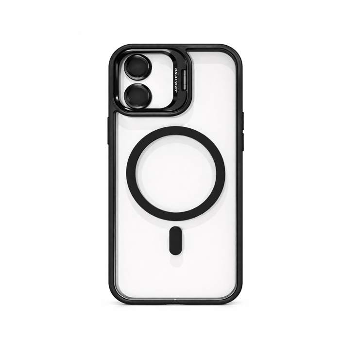 New Magsafe Back Cover For Iphone 17 With Camera Lens and Stand - Color : Black