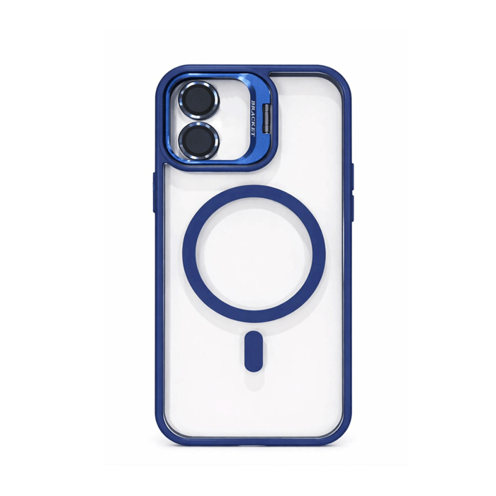 New Magsafe Back Cover For Iphone 17 With Camera Lens and Stand - Color : Dark Blue