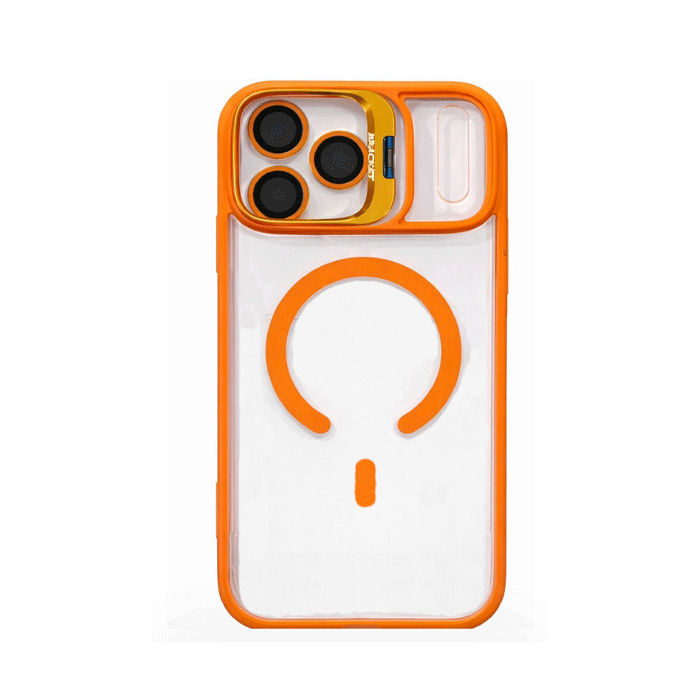New Magsafe Back Cover For Iphone 16 Pro Max With Camera Lens and Stand - Color : Orange