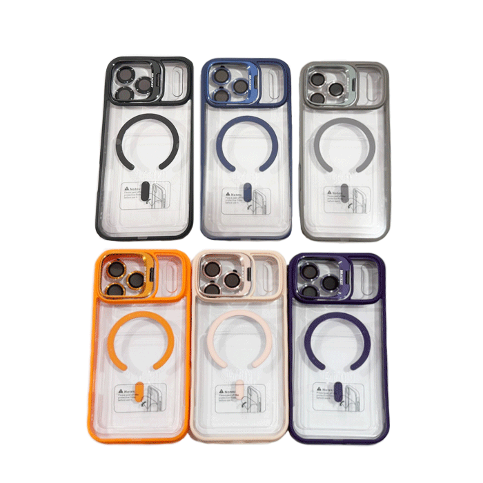 New Magsafe Back Cover For Iphone 17 With Camera Lens and Stand - Color : Orange