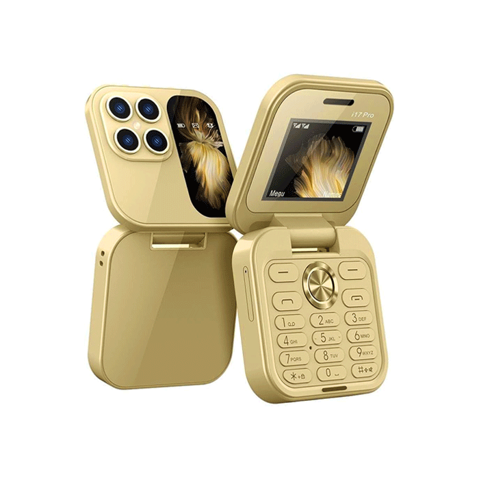 I17 Pro Mini Mobile Phone Foldable 2 SIM cards and with radio - Color : Gold