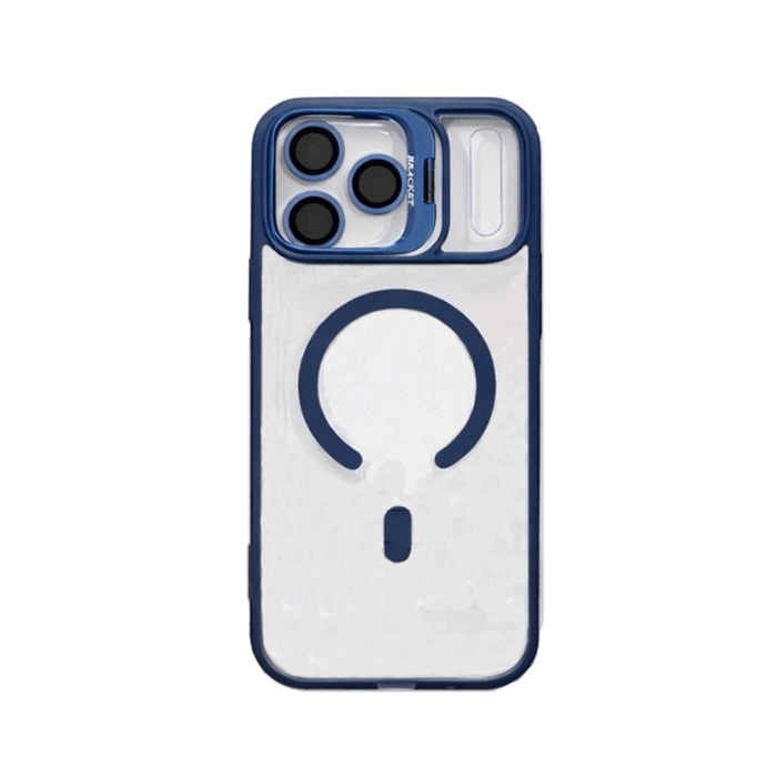 New Magsafe Back Cover For Iphone 17 Pro Max With Camera Lens and Stand - Color : Dark Blue