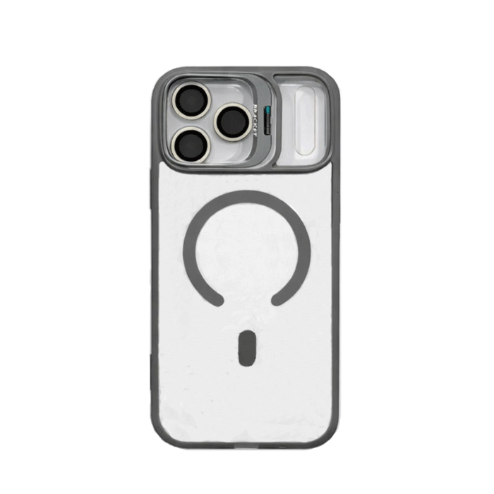 New Magsafe Back Cover For Iphone 17 Pro Max With Camera Lens and Stand - Color : Grey
