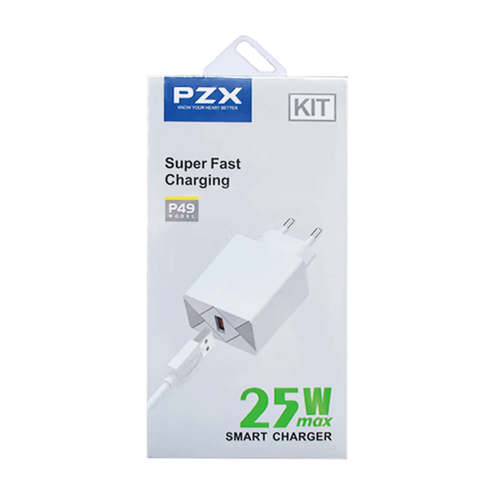 PZX P49 Mobile Charger With 1 USB-A Port And Cable USB-A To Lightning - Color: White